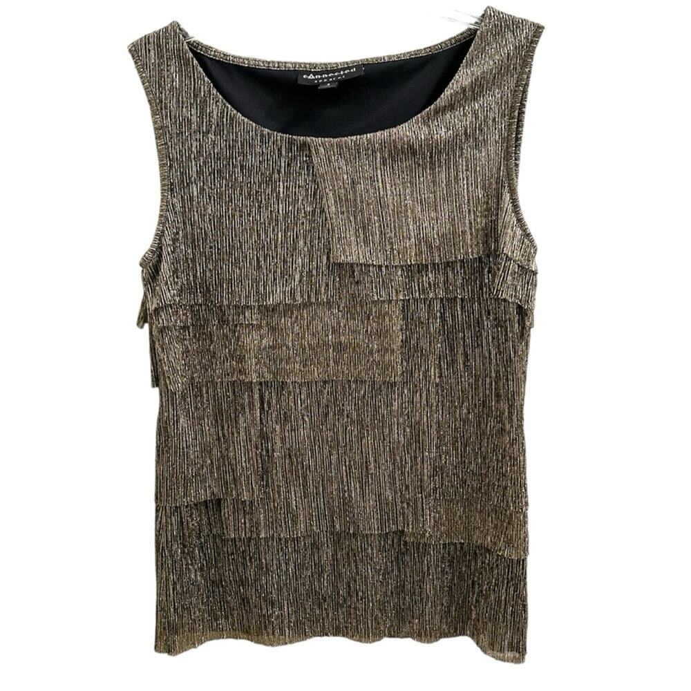 Connected Apparel Gold Shimmer Sleeveless Blouse Retro 1920's Flapper Layered 8
